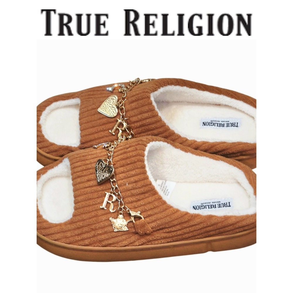 True Religion Logo Charms Indoor/Outdoor Memory Foam Slippers